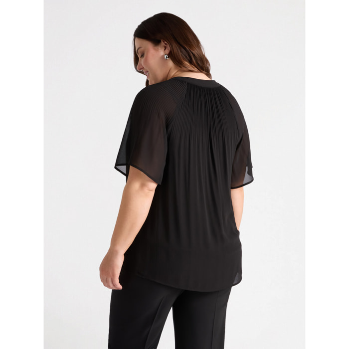 Fiorella Rubino - Blusa plissé con scollo a V - Nero