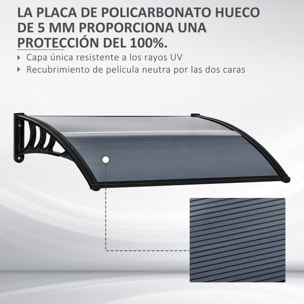 Marquesina Exterior para Puertas y Ventanas 100x75 cm Tejadillo de Protección contra Sol y Lluvia con Cubierta de Policarbonato Negro