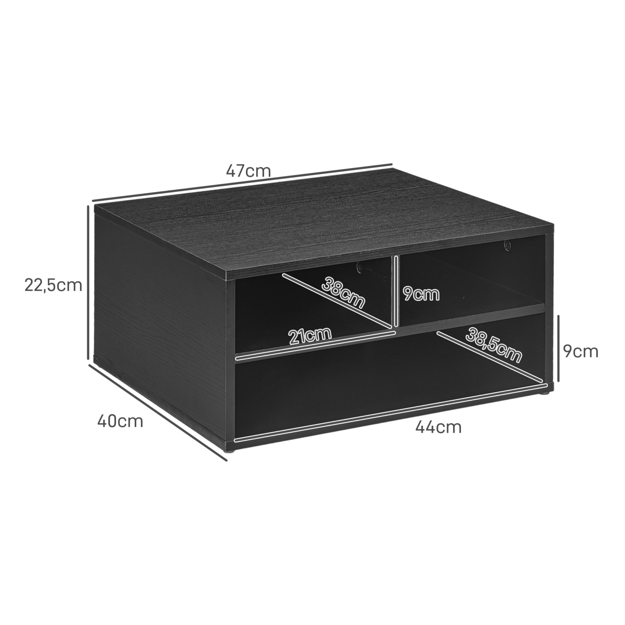Organiseur de bureau 3 compartiments panneaux aspect bois noir