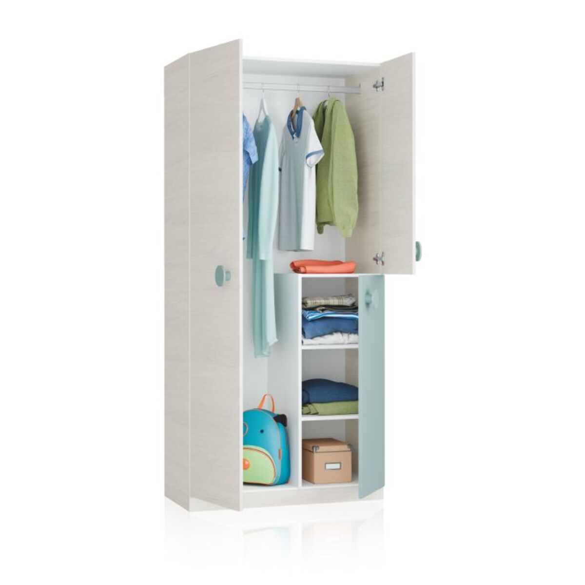 Armario juvenil Yuki Blanco Alpes - Verde Acqua