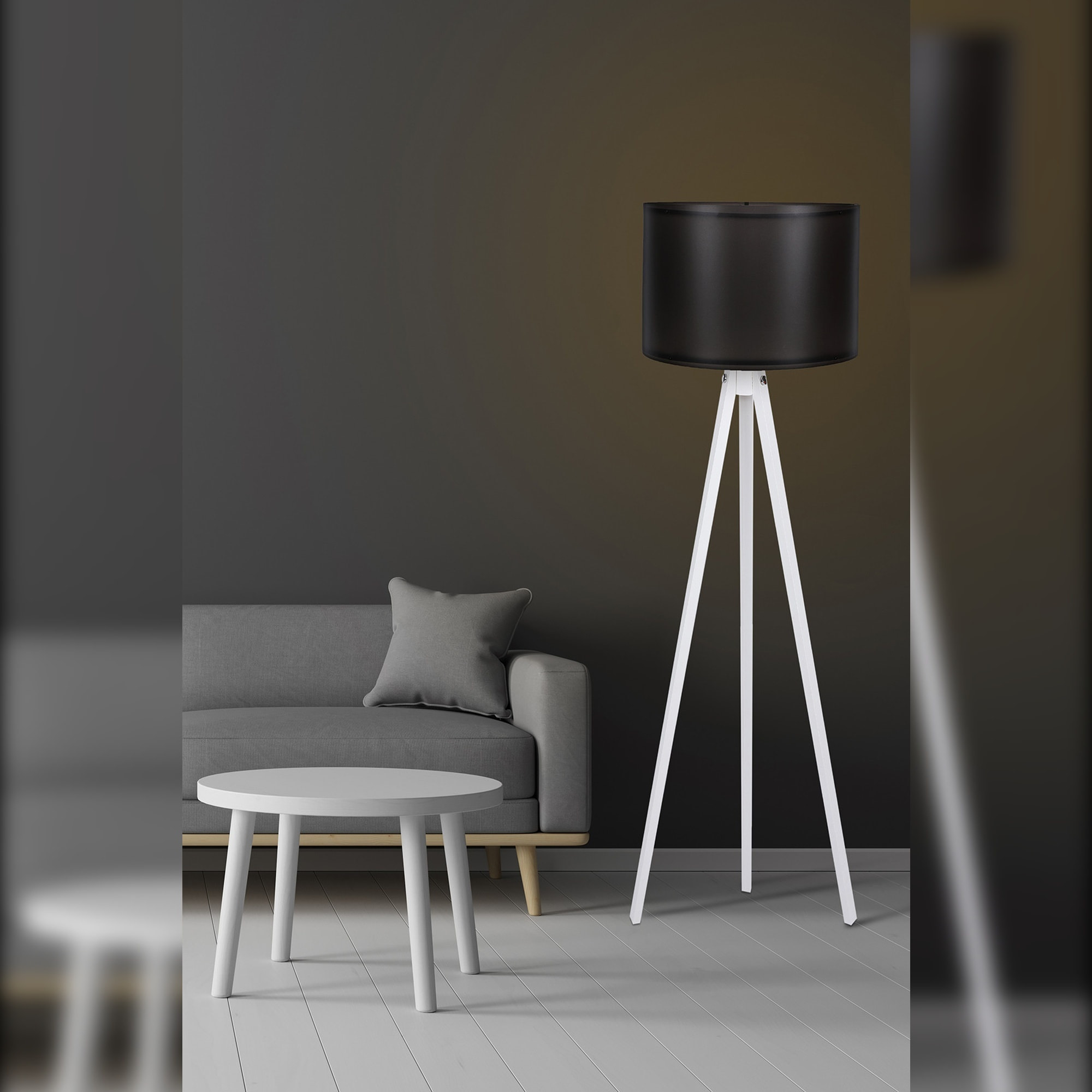 Lámpara de pie con Estructura de MDF color Negro Blanco