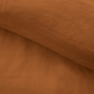 Parure de lit 3 pièces en microfibre unie lavée housse + taies - Marron Clair