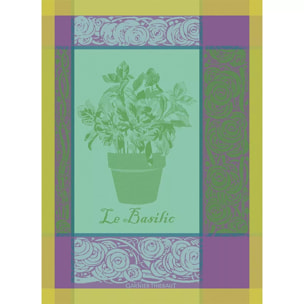 Torchon pur coton motif jacquard vert violet Basilic purple