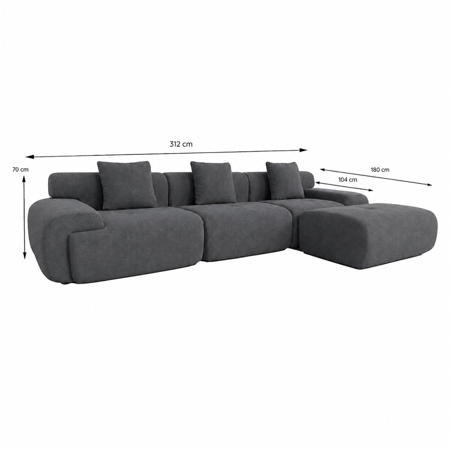 Canapé nuage compressé modulable en tissu chenille gris 4-5 places BURGESS