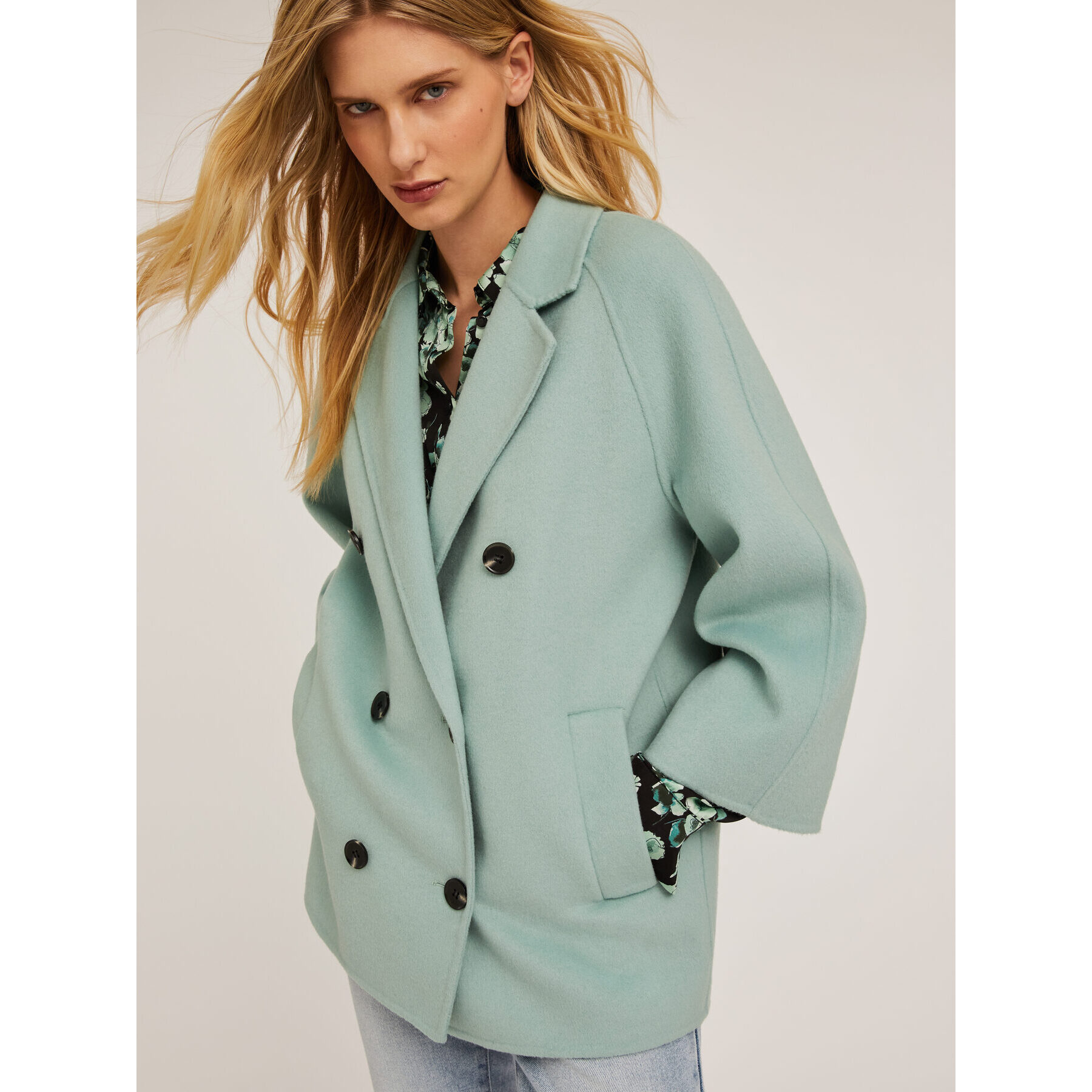 Motivi - Cappotto doppiopetto misto lana - Verde acqua