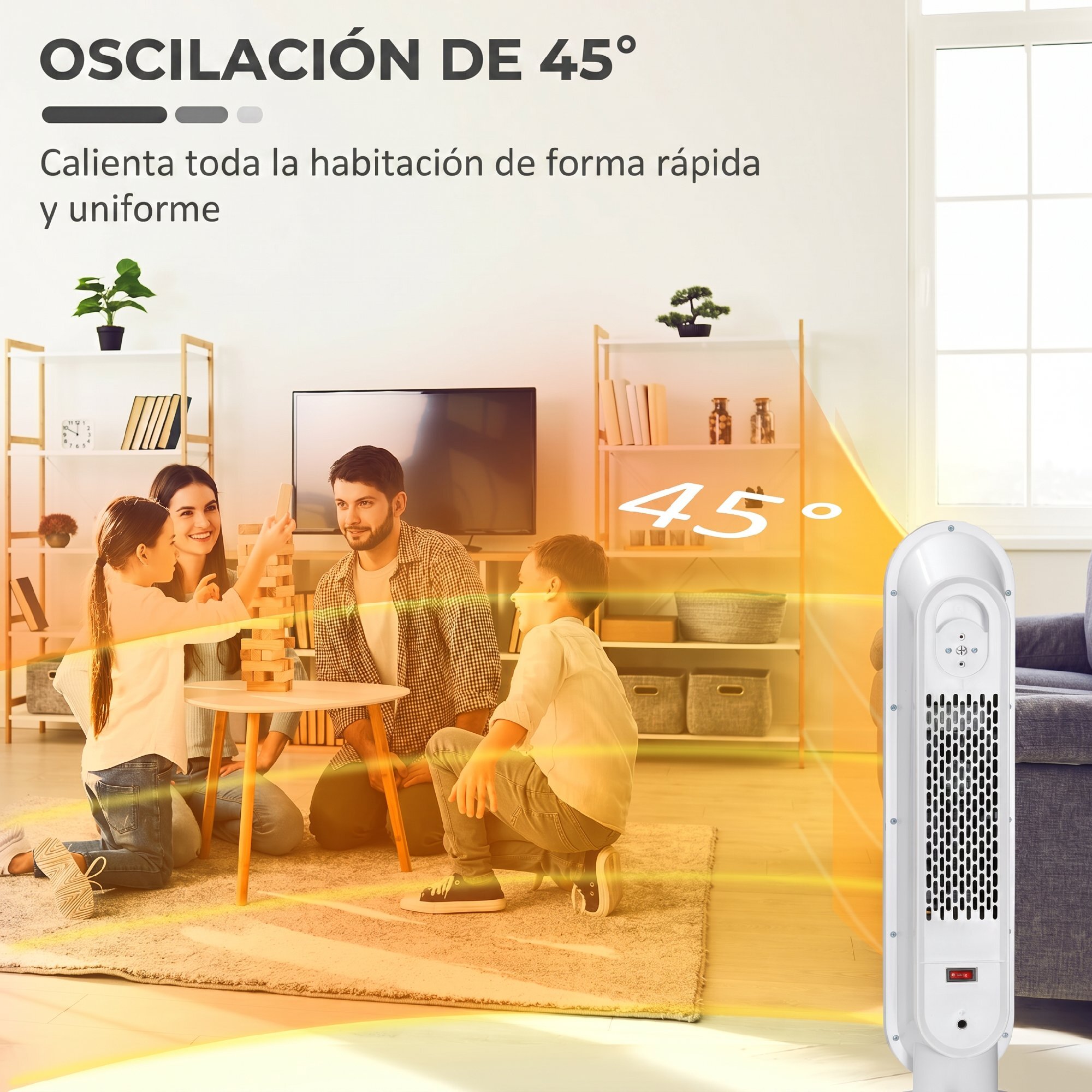 Calefactor Eléctrico Cerámico PTC, 2000W, con Control Remoto, 15–40 °C, Oscilación de 45°, Temporizador 12H, Protección contra Vuelcos y Sobrecalentamiento para 15-20 ㎡, Blanco
