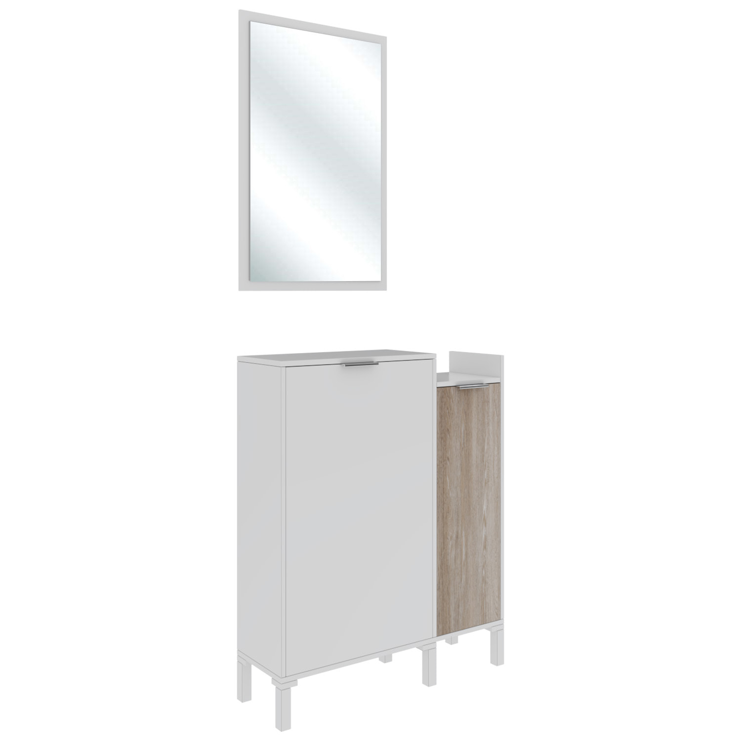 Mobile Da Ingresso Corridoio Con Specchio Set Casa Salvaspazio Entratina Ripiani Per Scarpe Chiavi Accessori Design Moderno 91x77x24 Cm Bianco Rovere