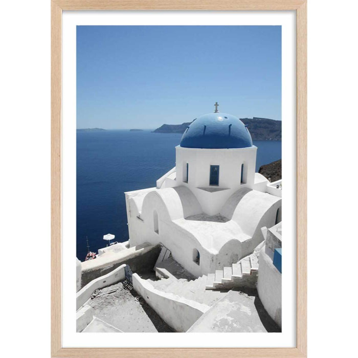 Poster dôme bleu santorin Affiche sous cadre bois