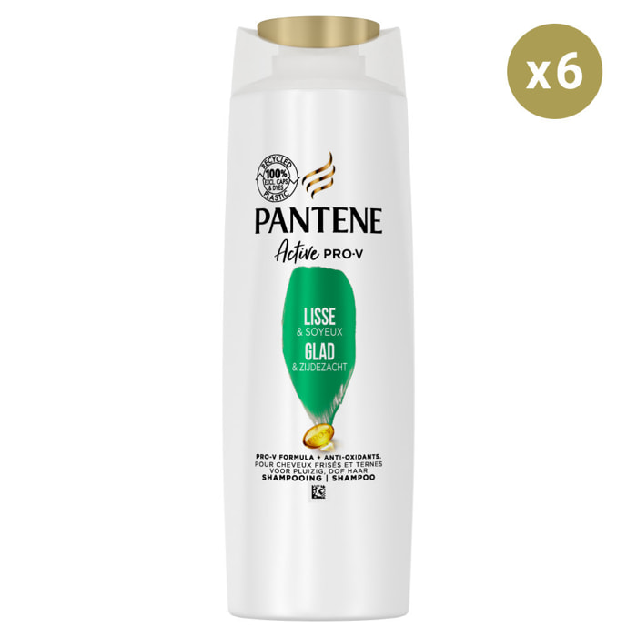 6 Pantene Shampoing Lisse & Soyeux, Pour Cheveux Frisés et Indisciplinés, 225ml