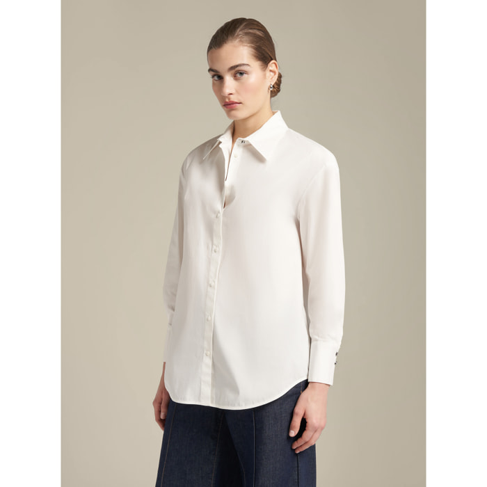 Elena Mirò - Camisa larga de algodón elástico - Blanco