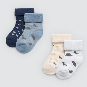 Confezione da 4 calzini termici per neonato a forma di dinosauro