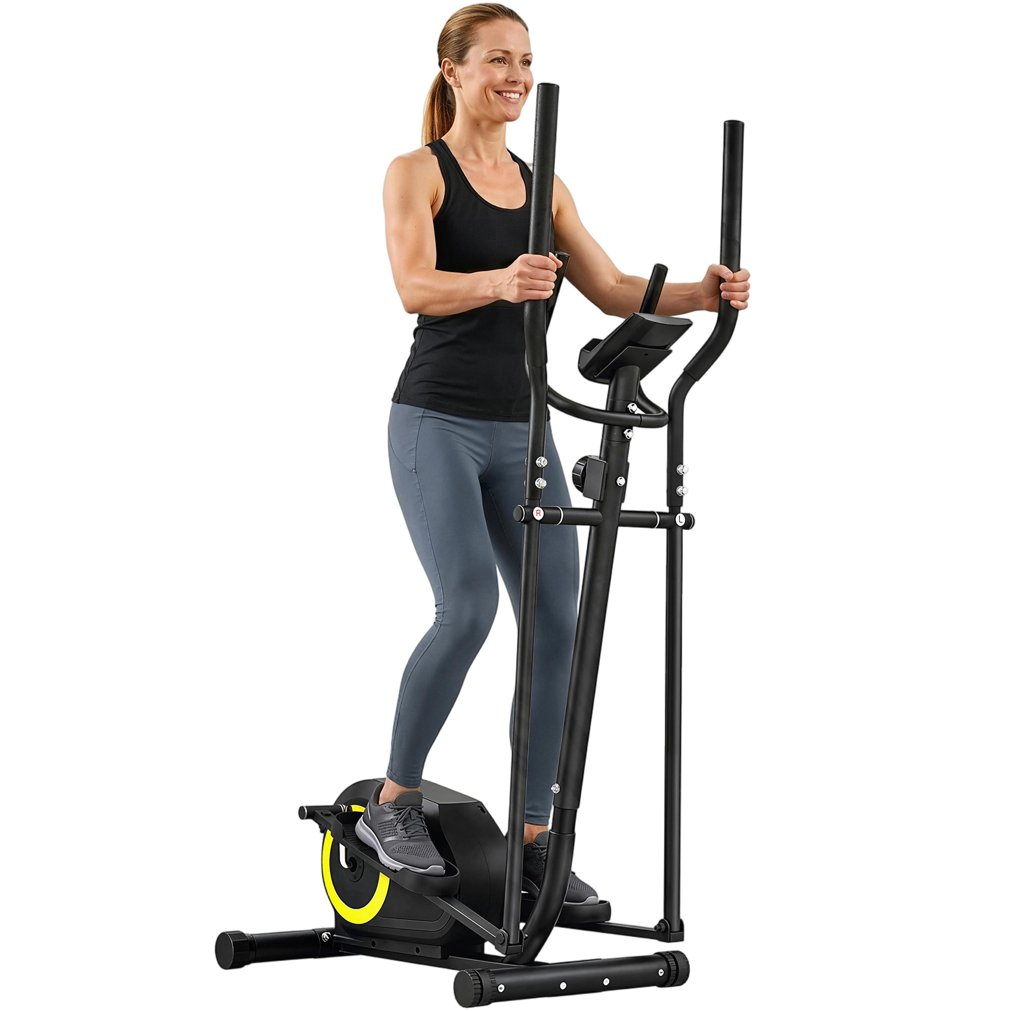 Bicicleta Elíptica para Casa, Máquina Elíptica Silenciosa con Bluetooth Compatible con App, 8 Niveles de Resistencia Magnética, Monitor LCD y Sensor de Pulso, Ruedas, Carga 120 kg