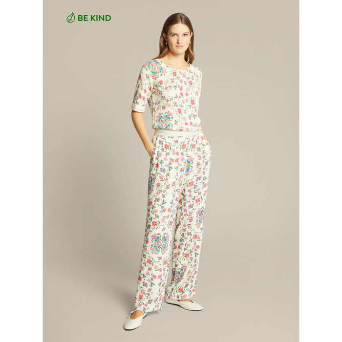Elena Mirò - Pantaloni stampati in viscosa ECOVERO™ - Bianco