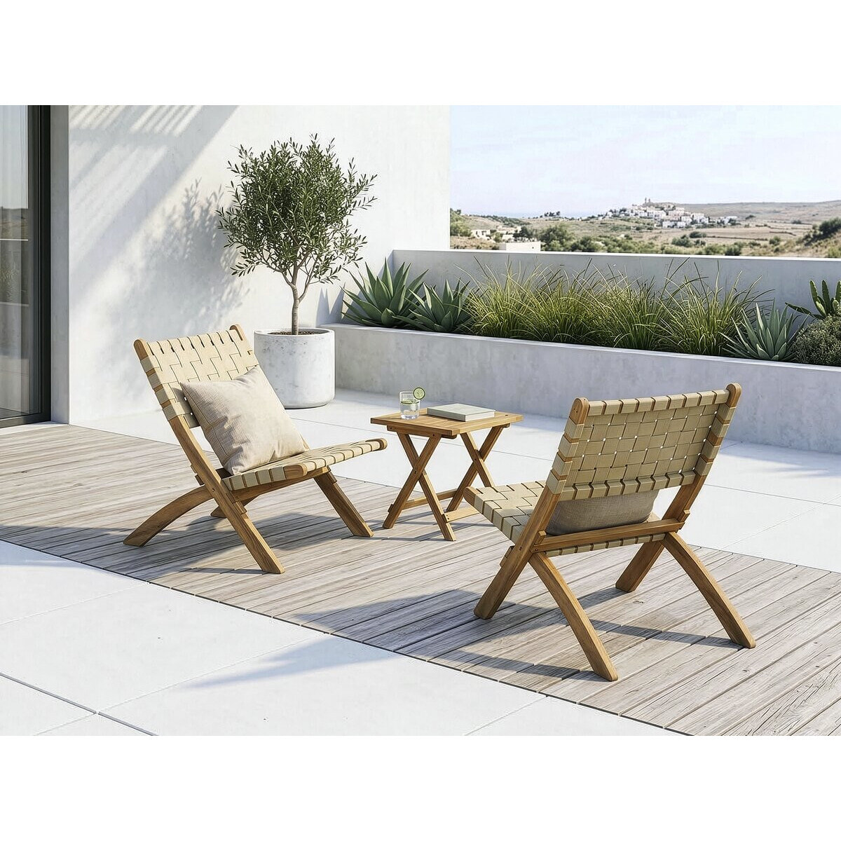 Table basse de jardin pliante en bois "Portimao" - 40 x 40 x 40 cm - Marron