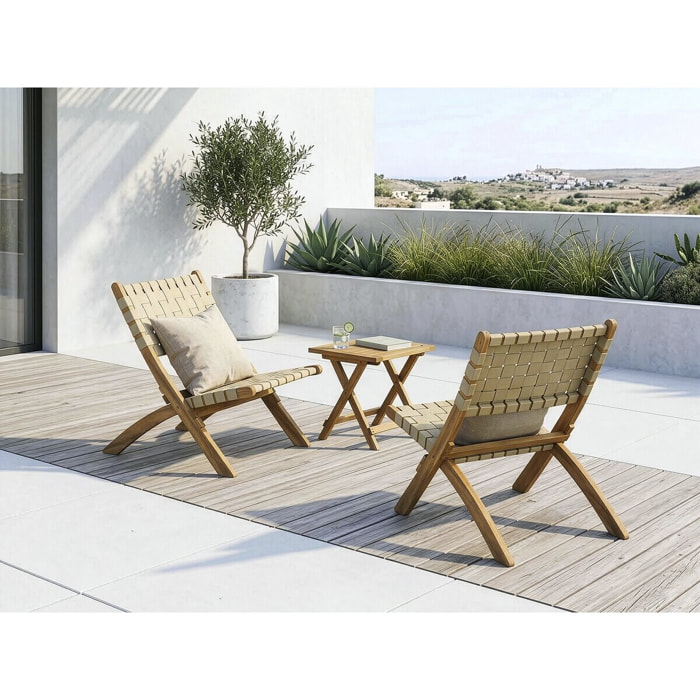 Table basse de jardin pliante en bois "Portimao" - 40 x 40 x 40 cm - Marron