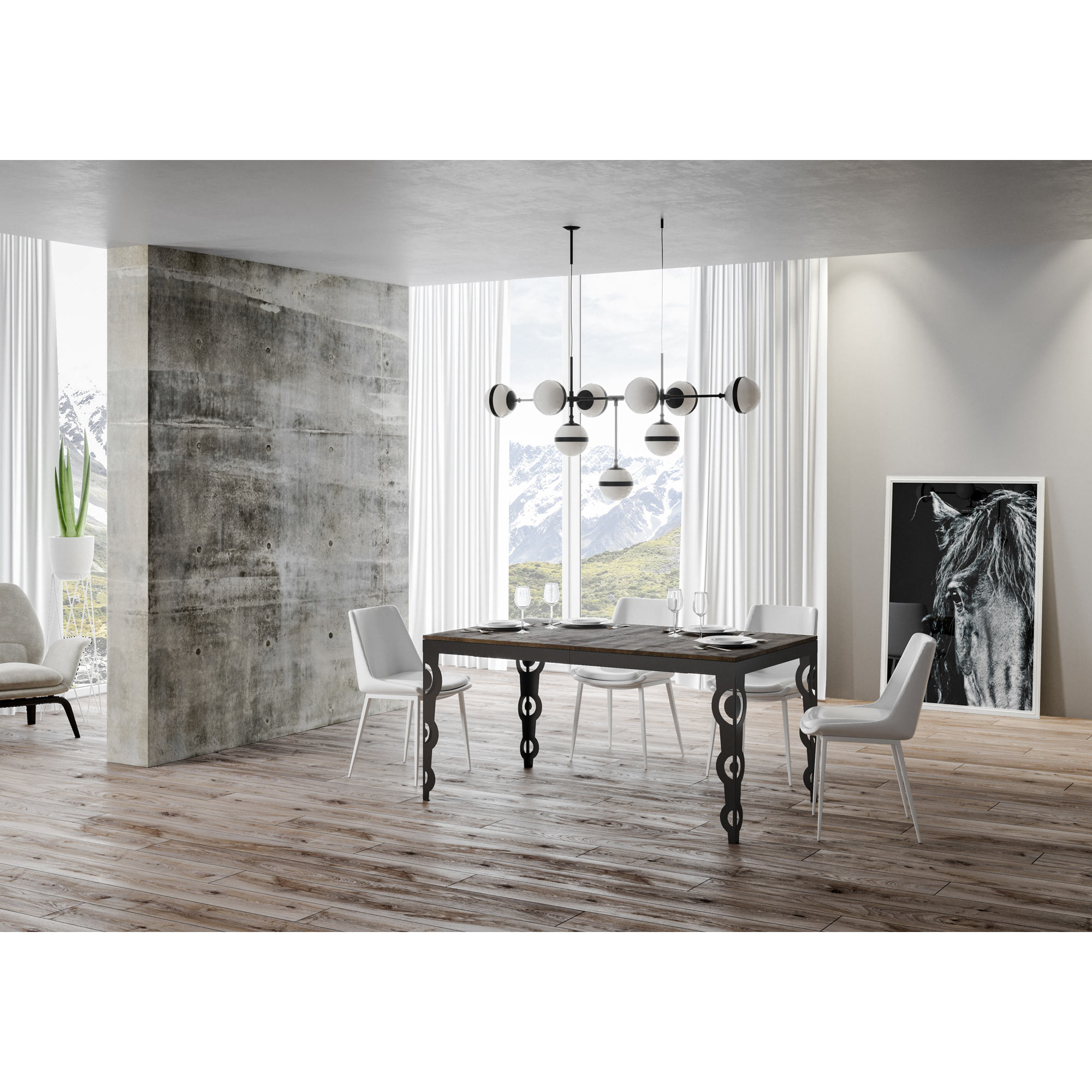 Table extensible 90x160/264 cm Karamay Evolution Noyer cadre Anthracite