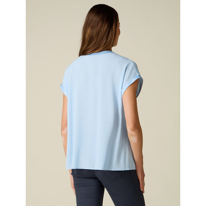 Oltre - Blusa in viscosa crêpe con scollo a V - Azzurro