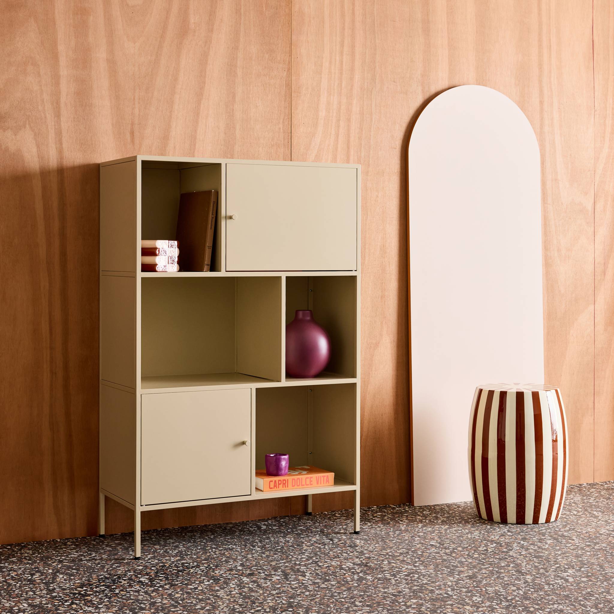 Buffet, meuble de rangement industriel métal 6 compartiments OKLAHOMA