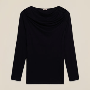 Oltre - T-shirt in viscosa con drappeggio - Blu