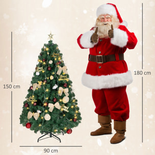 Árbol de Navidad 150 cm con Adornos, 150 Luces LED Blanco Cálido, Árbol de Navidad Decorado con 8 Modos de Iluminación, 480 Ramas, Soporte de Acero, Decoración para Hogar, Fiesta, Interior