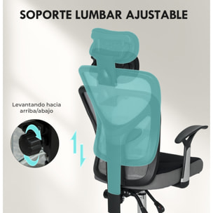 Silla de Escritorio Giratoria Silla de Oficina con Altura Ajustable Respaldo Reclinable Reposacabezas Regulable y Soporte Lumbar Tapizado en Malla Transpirable Gris Oscuro