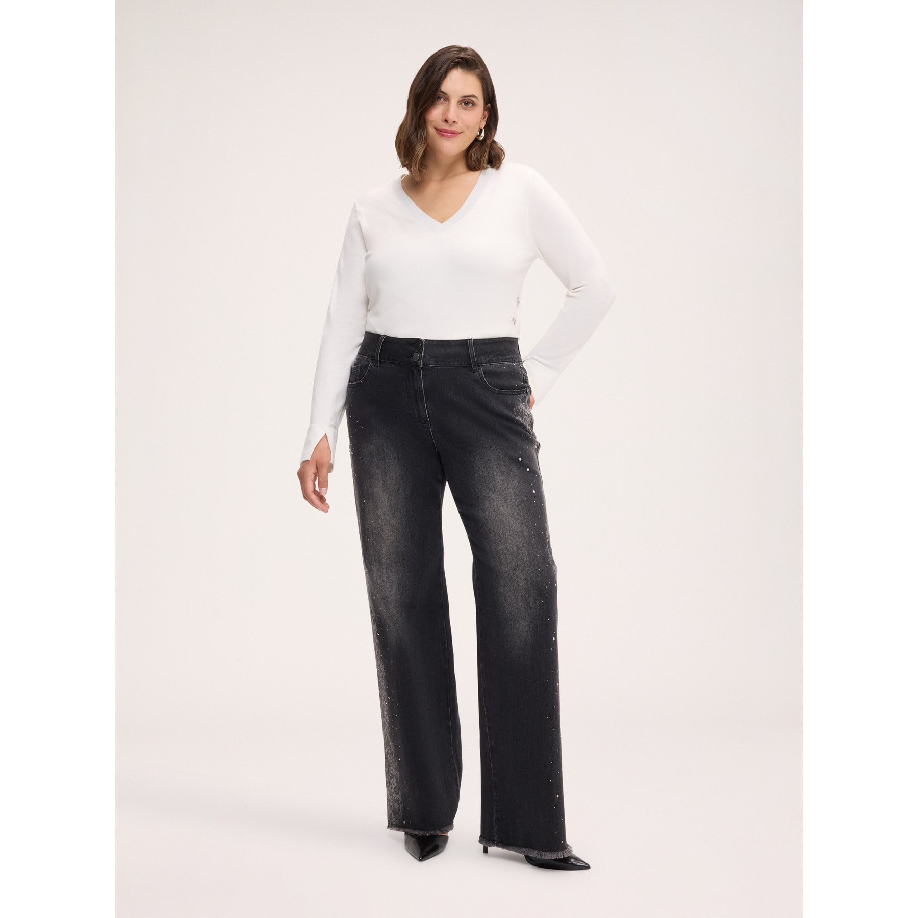 Fiorella Rubino - Jeans regular stampa pizzo - Grigio