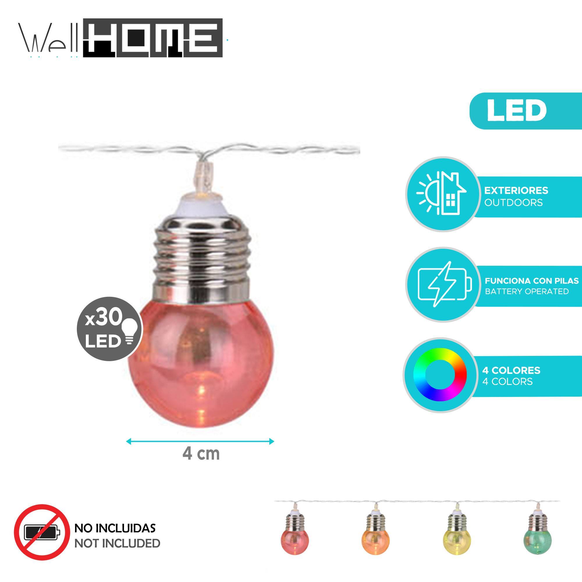 Guirnalda de 30 bombillas led en forma de bola con 4 colores surtidos