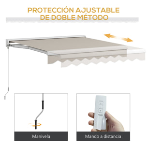 Toldo Retráctil Eléctrico o Manual 250x200 cm Toldo Portátil Toldo para Balcón con Mando a Distancia Manivela Manual y Marco de Aluminio para Ventana Puerta Terraza Patio Crema