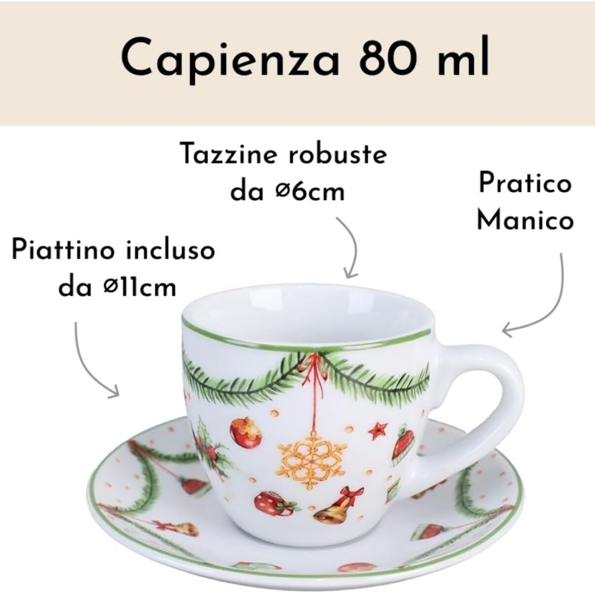 Set tazze Joy con piattini in porcellana