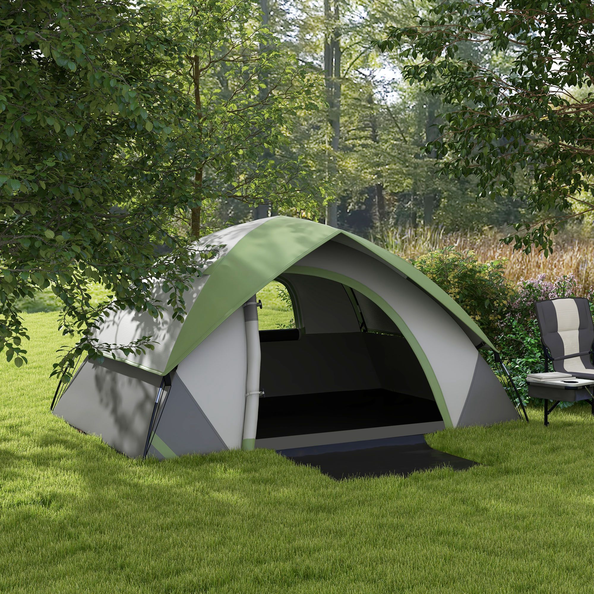Tente de camping 2 personnes dôme étanchéité 3000 mm tapis de sol sac transport vert gris
