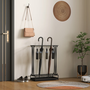 Paragüero Moderno Rectangular Soporte de Paraguas de Acero con 24 Ganchos 21 Espacios y Bandeja Recogegotas Extraíble Paragüero para Entrada Oficina 50x24x68 cm Negro