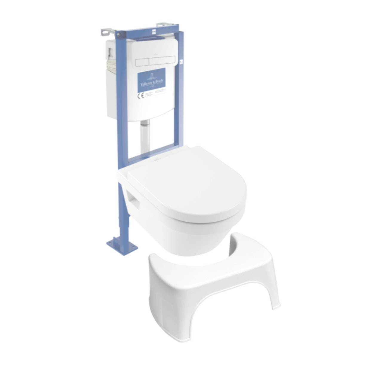 Pack WC suspendu sans bride Architectura Directflush + abattant + plaque blanche + bâti  + Tabouret blanc