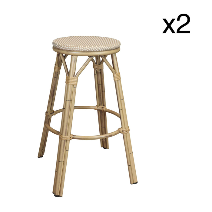 Lot de 2 tabourets de bar extérieur en textilène beige AMALFI