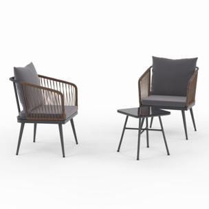 Salon de jardin Florida 2 places gris anthracite et effet rotin