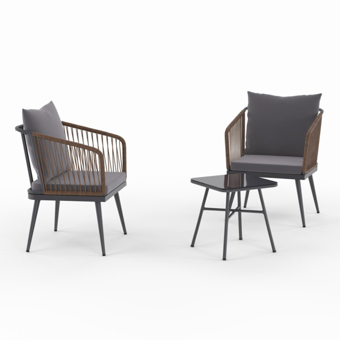 Salon de jardin Florida 2 places gris anthracite et effet rotin