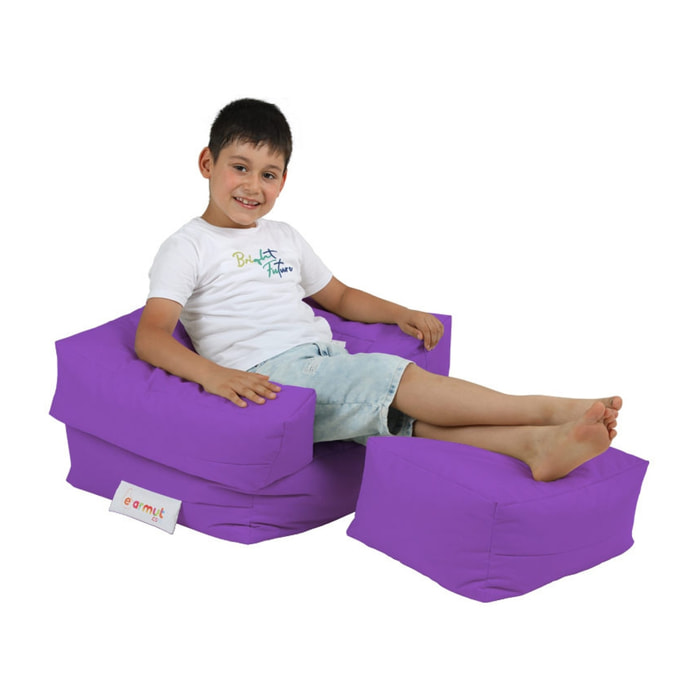 Sillón + puf para niños para exteriores morado