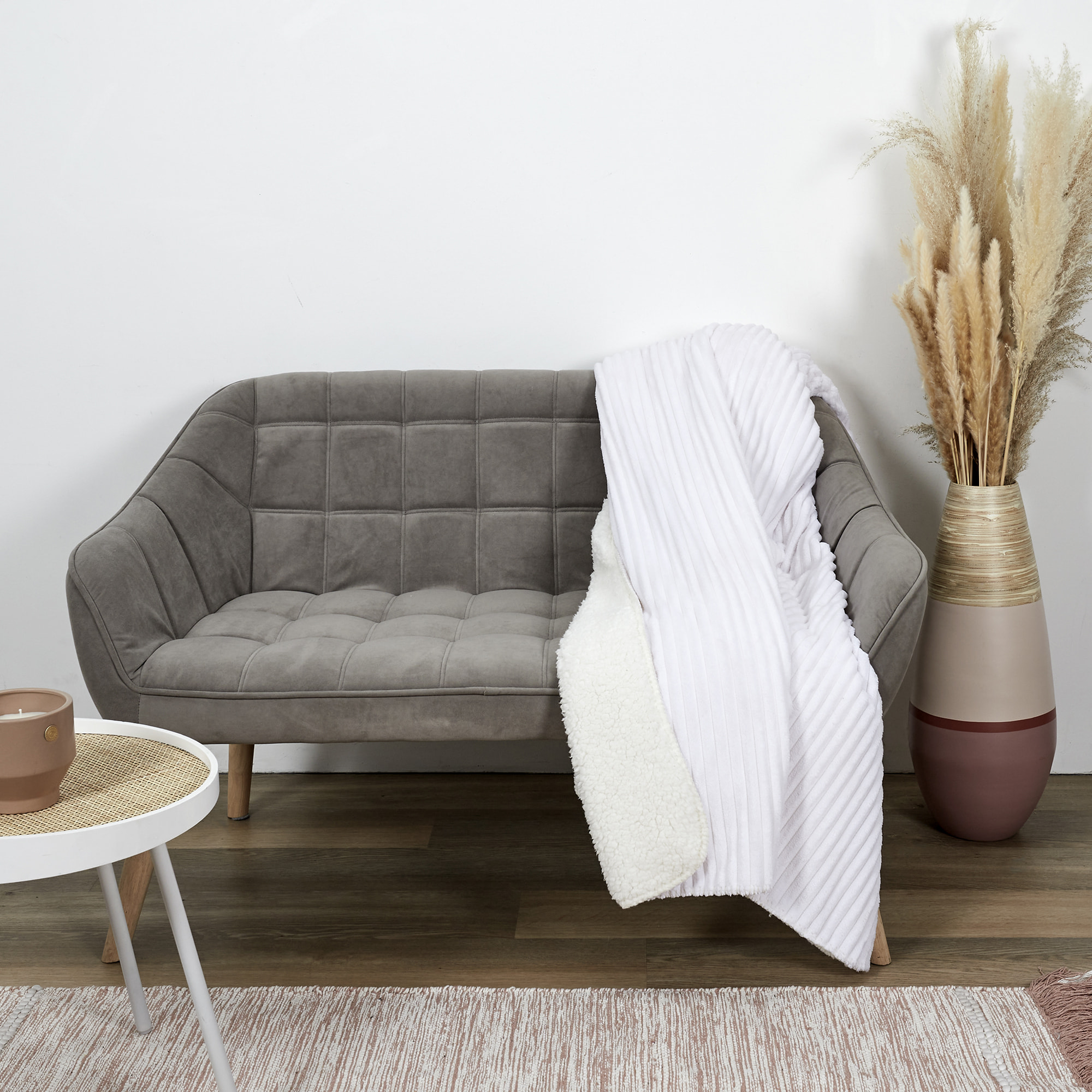 Plaid Flanelle Cotele Sherpa Ecru 180x220cm