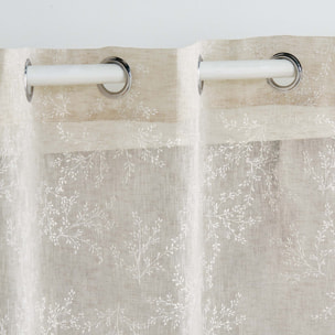 Paire de voilages passe-tringle en voile tissé motif feuillage - Taupe