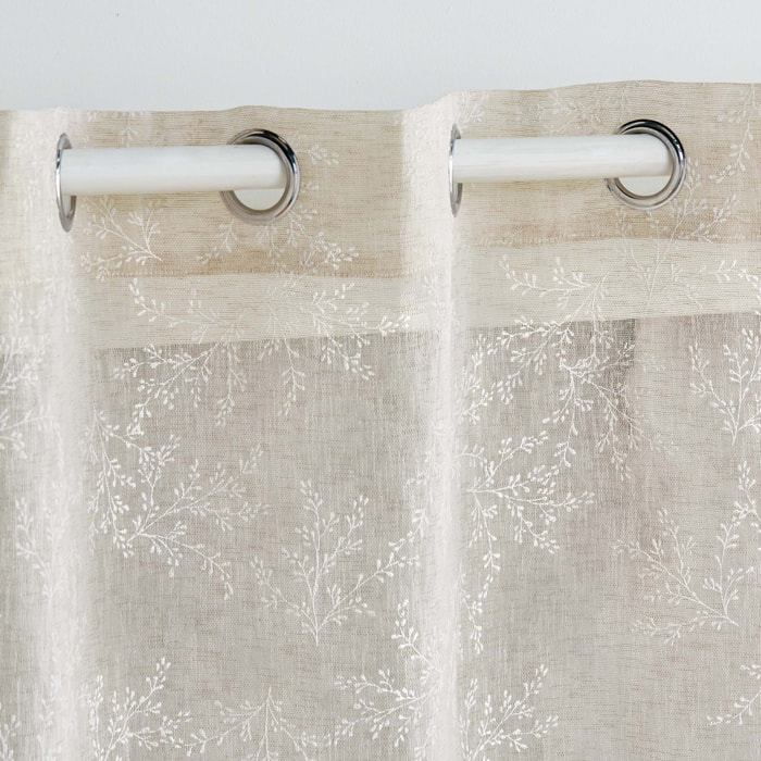 Paire de voilages passe-tringle en voile tissé motif feuillage - Taupe