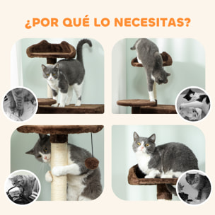 Árbol Rascador para Gatos, Árbol para Gatos 160 cm, Torre Escalador con Múltiples Plataformas, Cama, 2 Cuevas, Hamaca, Escalera, Postes de Sisal, Bolas para Jugar, Marrón