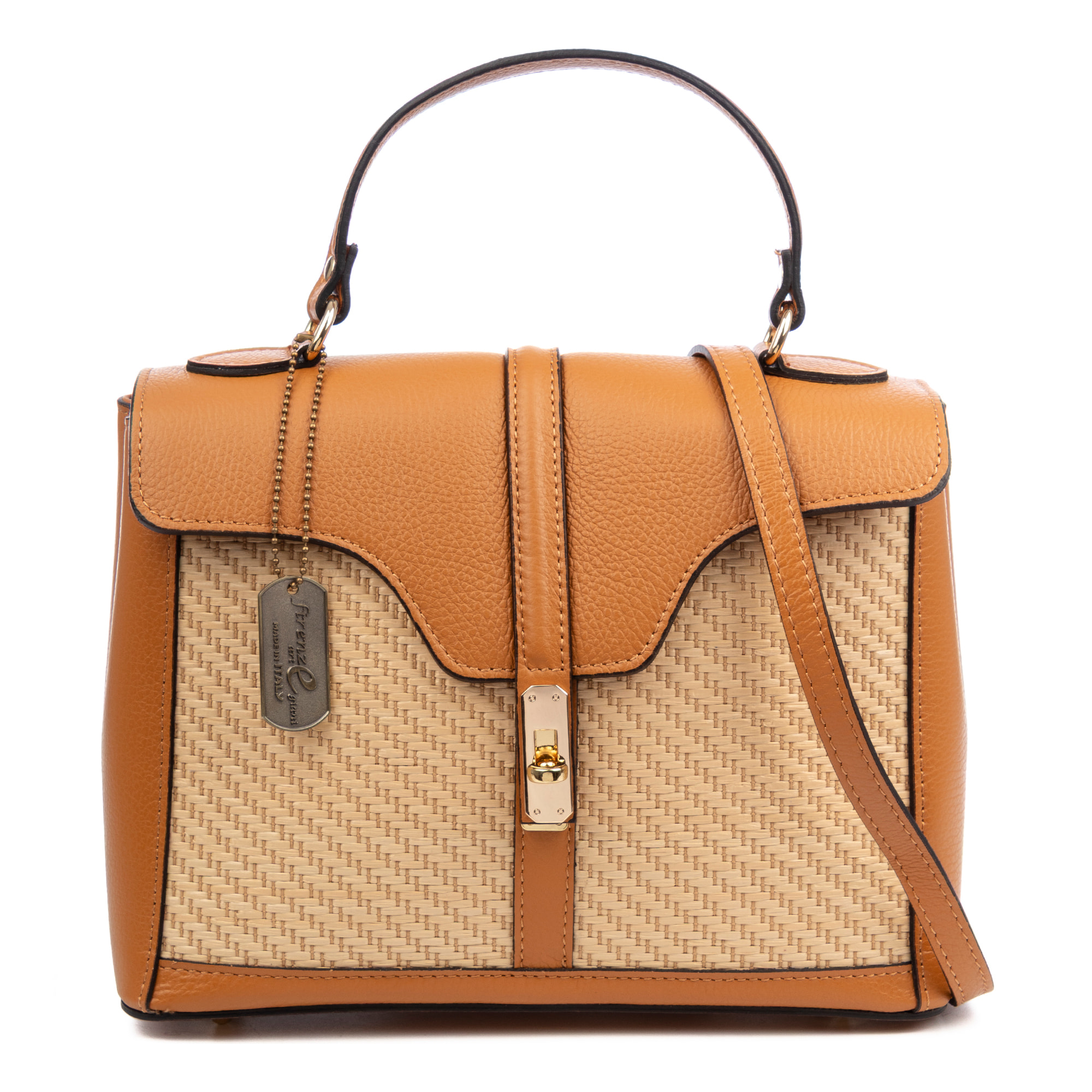 Basciano Borsa a mano Donna. Realizzata in vera pelle Dollaro e paglia.