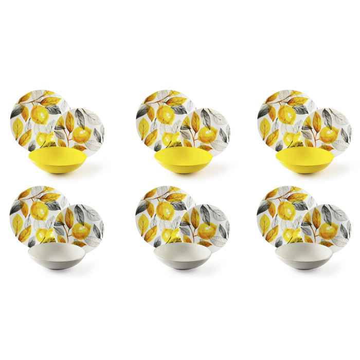 Service de table 18 pièces Excelsa – Lemon Grey, Porcelaine Jaune