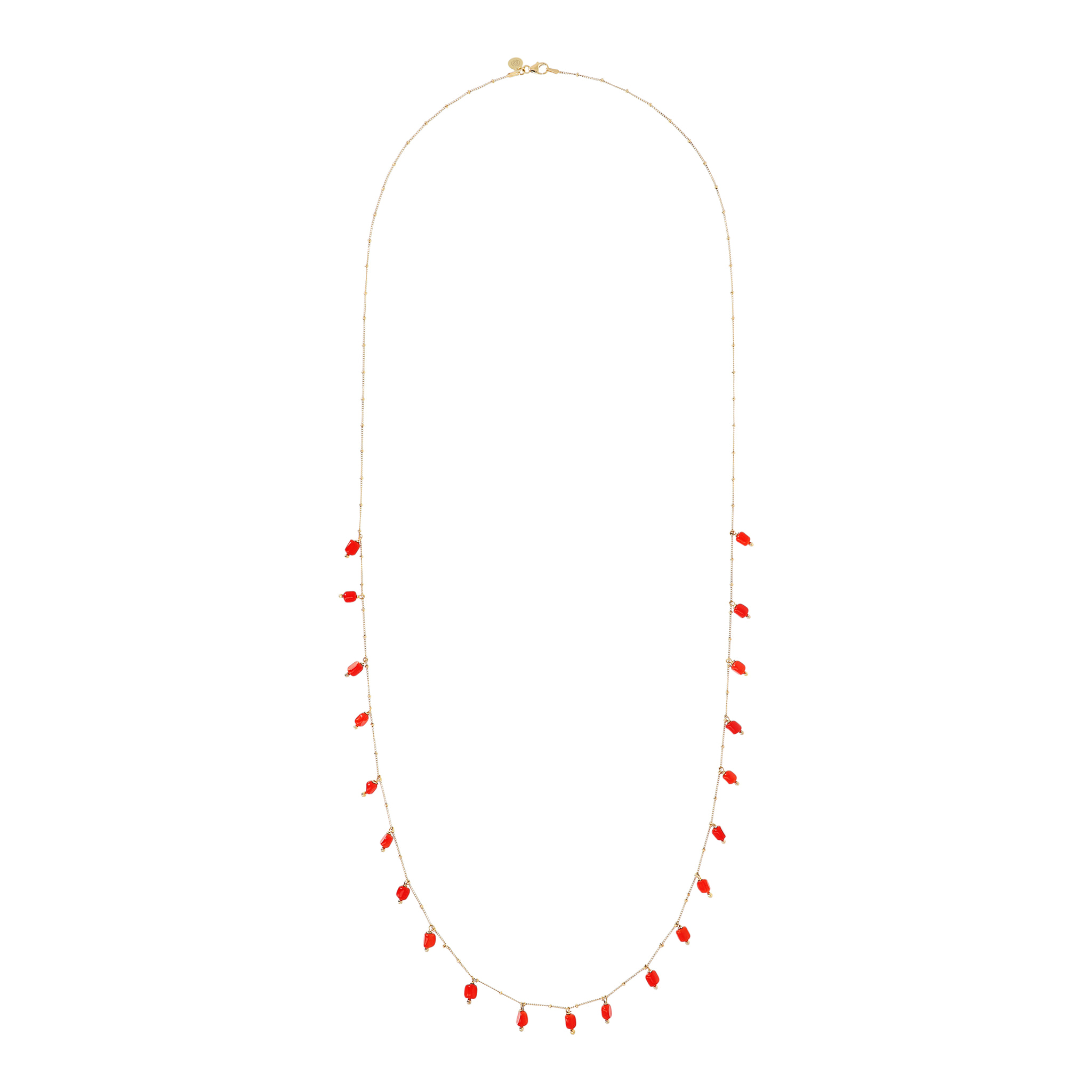 Collana Lunga Rosario con Ciondoli Tondi in Pietra Naturale Corallo Bambù Rosso