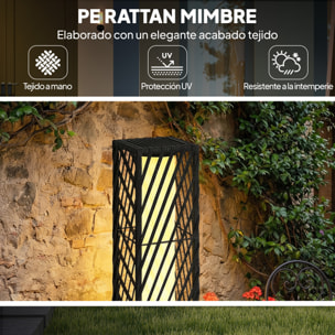 Linterna de Jardín de Ratán, Farola Solar Exterior con Luces LED Encendido y Apagado Automático, Impermeable, IP44, Lámpara de pie para Terraza, Balcón, Patio, 16x16x68 cm, Negro