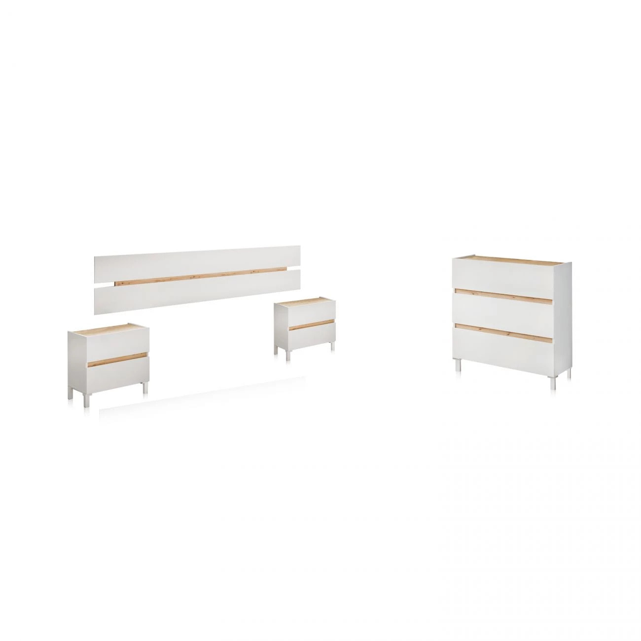 Dormitorio Ezra 3C Blanco Artik (Blanco Mate) - Roble Nodi