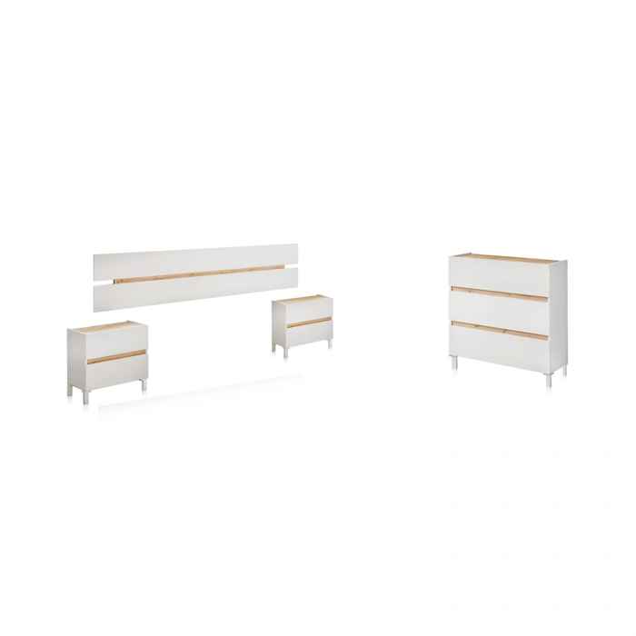 Dormitorio Ezra 3C Blanco Artik (Blanco Mate) - Roble Nodi