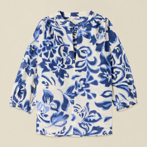 Oltre - Blusa in cotone fantasia - Blu
