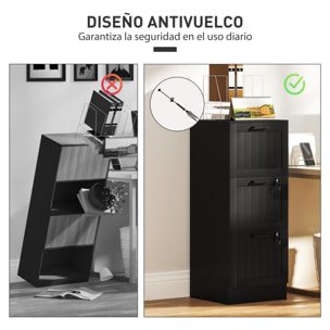 Cajonera Escritorio con 3 Cajones, Cajonera de Oficina, Mueble Archivador, con 2 Cerraduras, Riel Colgante para A4 y Carta, 40x40x101 cm, Negro