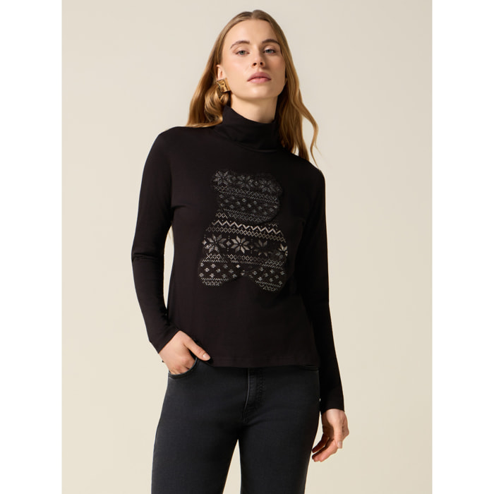 Oltre - Camiseta cuello alto con estampado - Negro