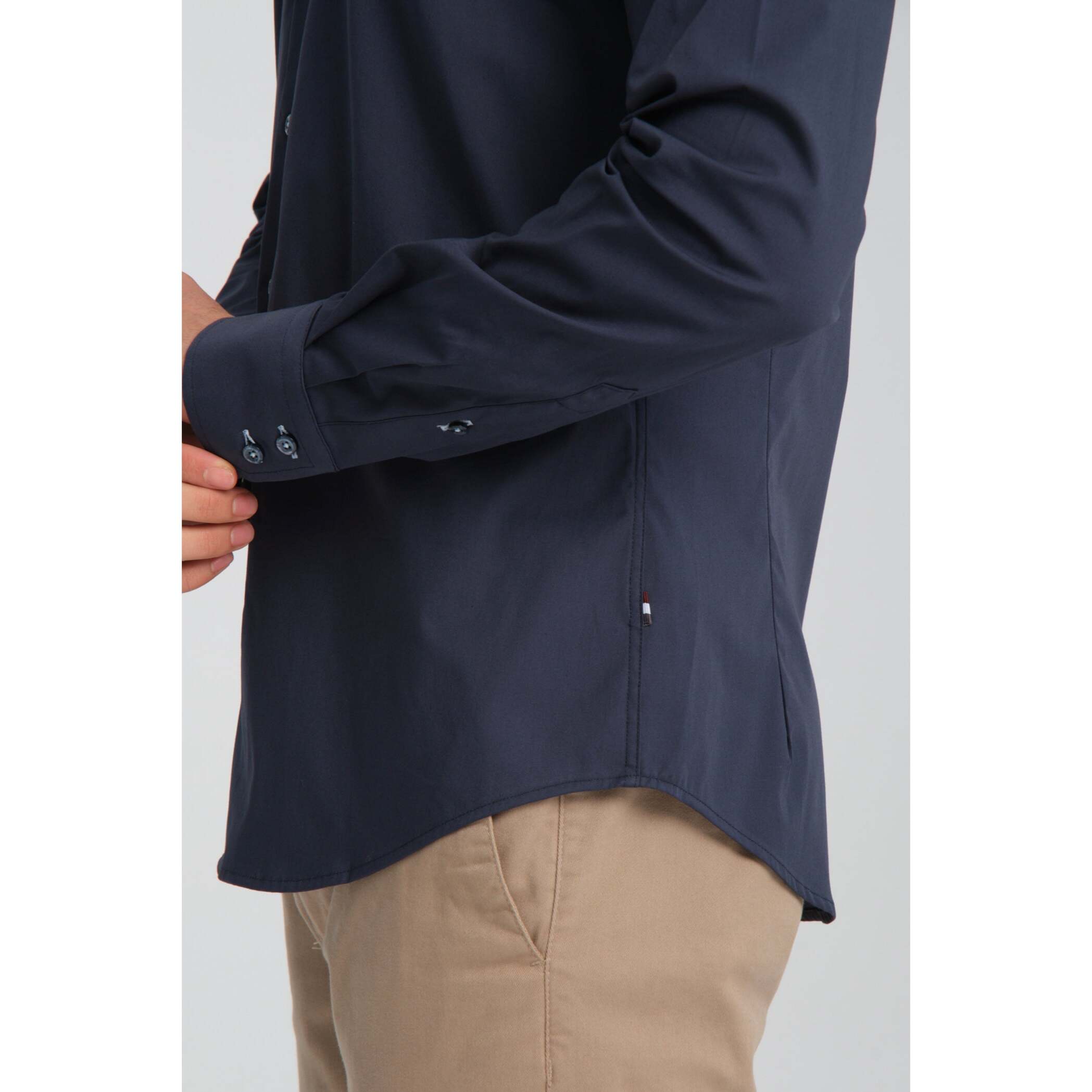 Camicia Uomo 2 Bottoni Button Down Slim Popeline Stretch Unito Blu